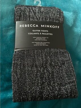 Rebecca Minkoff 2 Pr Glitter Tights with Silver Sparkle Size M/L